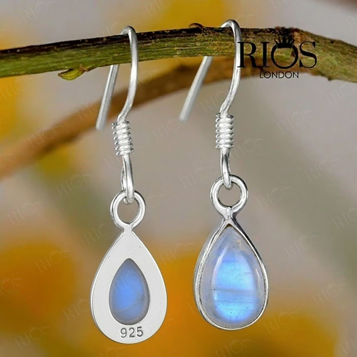 925 Sterling Silver Moonstone Dangle Earrings Hook Ear Tear Drop Studs Gift Box