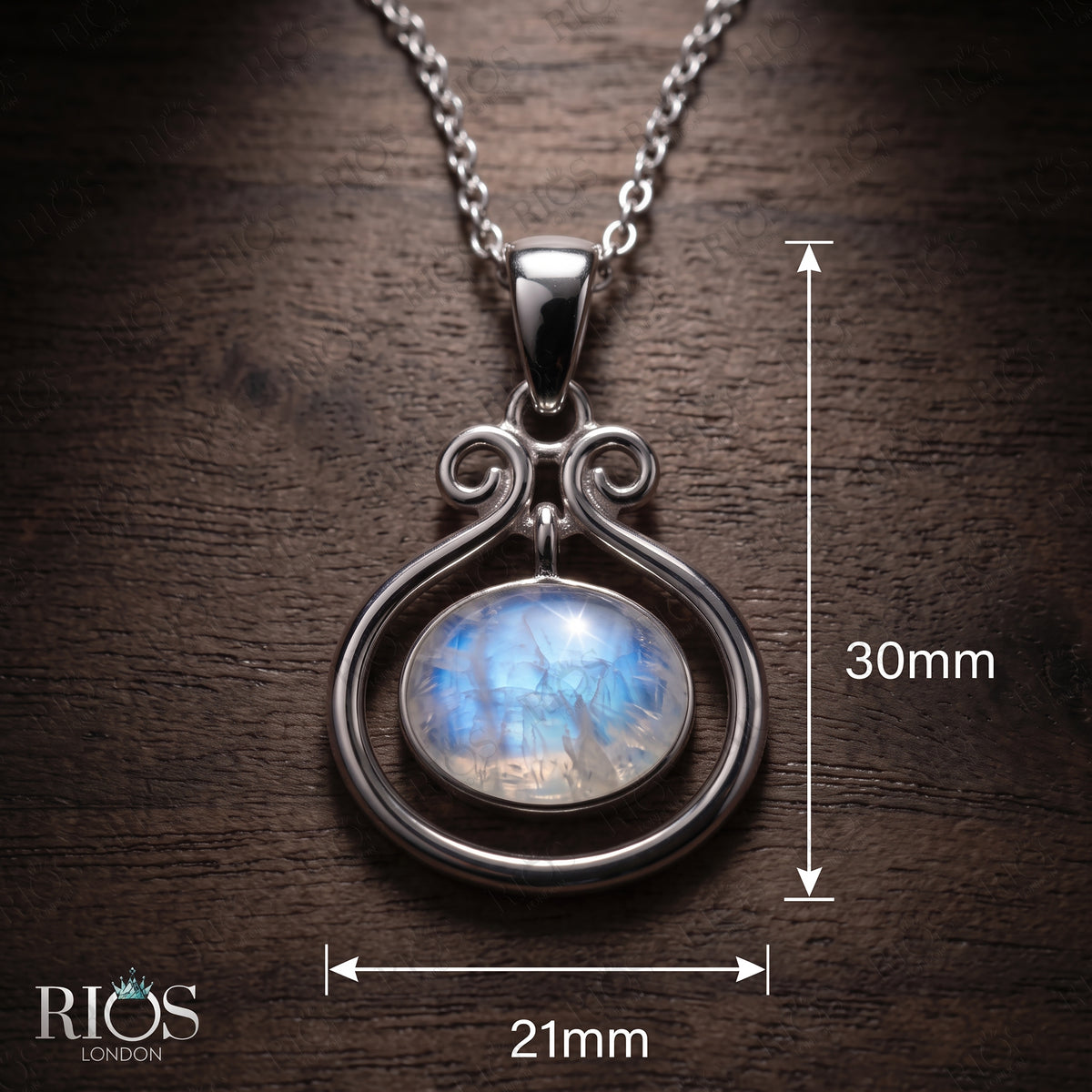925 Sterling Silver Natural Moonstone Oval Pendant Women Chain Necklace Gift Boxed