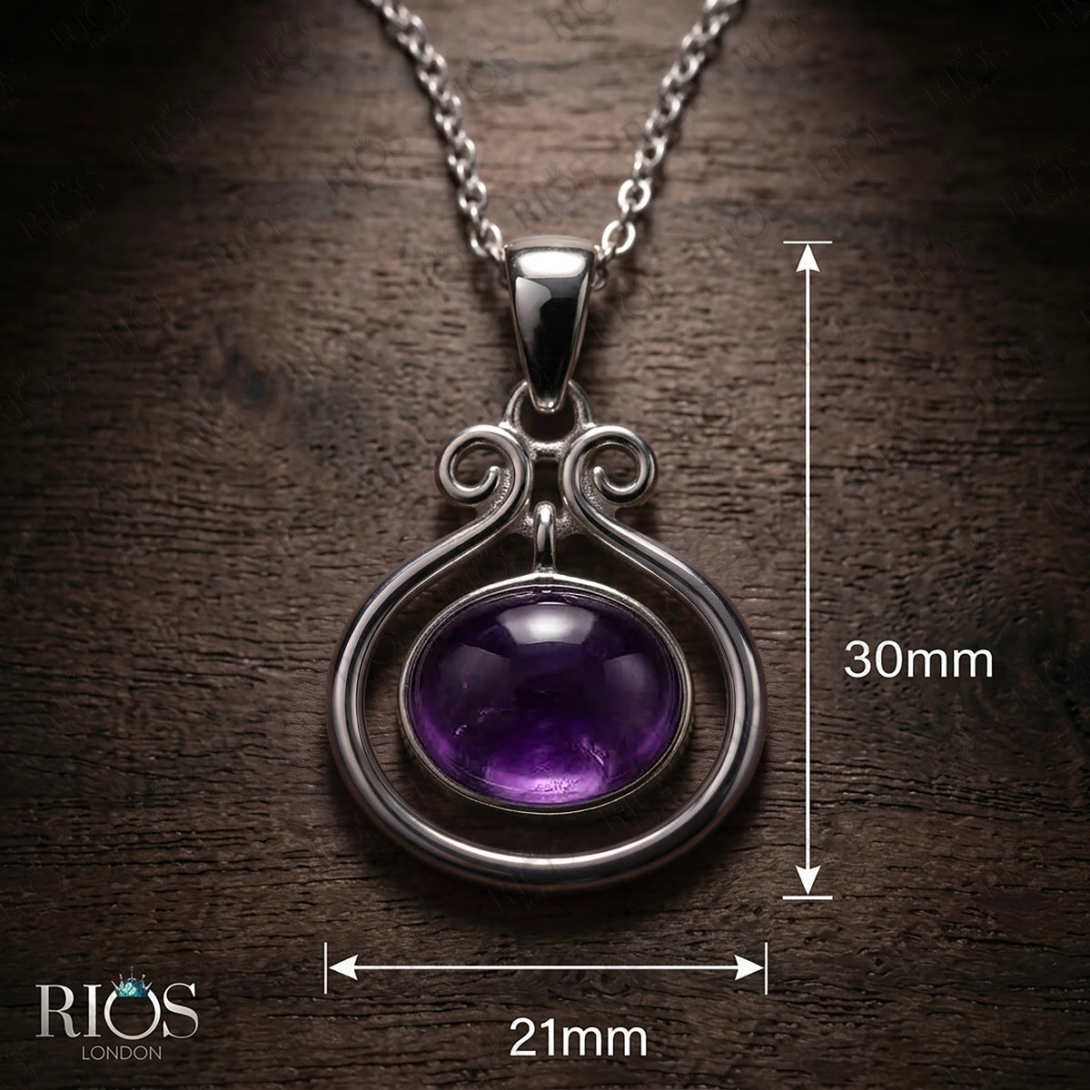 925 Sterling Silver Natural Amethyst Oval Pendant Women Chain Necklace Boxed