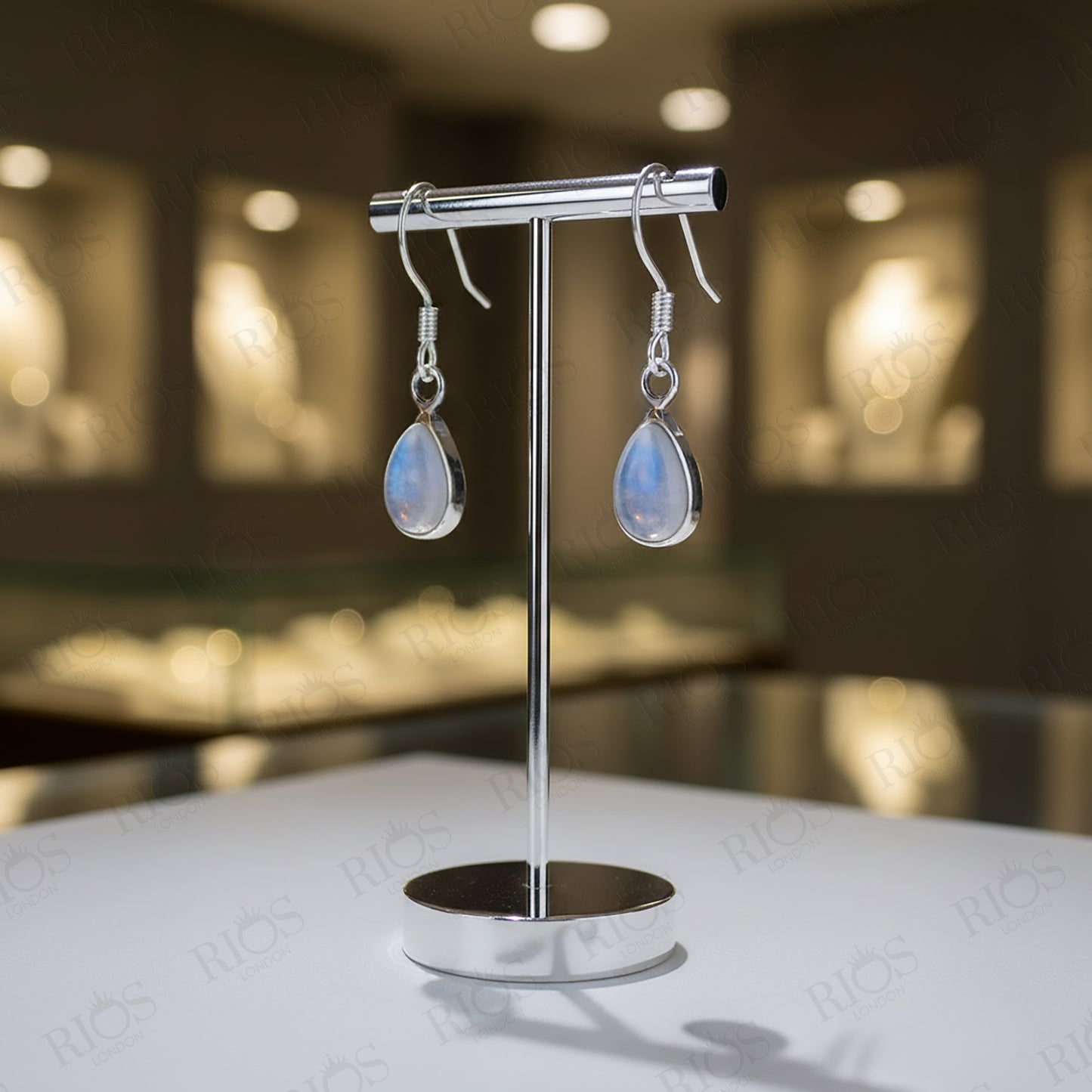 925 Sterling Silver Moonstone Dangle Earrings Hook Ear Tear Drop Studs Gift Box