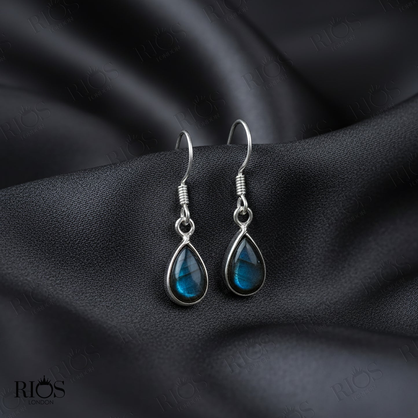 925 Sterling Silver Labradorite Dangle Earrings Hook Tear Drop Studs Gift Boxed