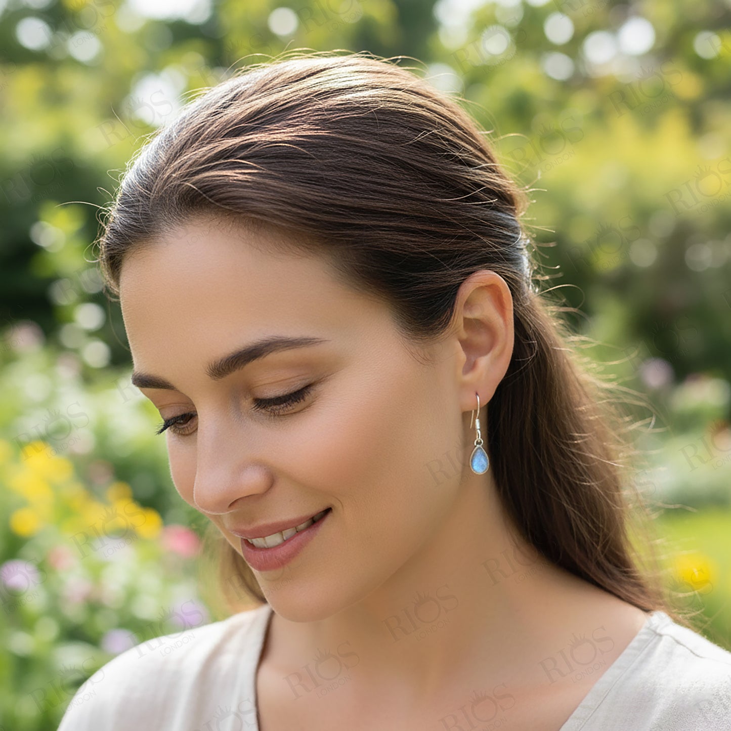 925 Sterling Silver Moonstone Dangle Earrings Hook Ear Tear Drop Studs Gift Box