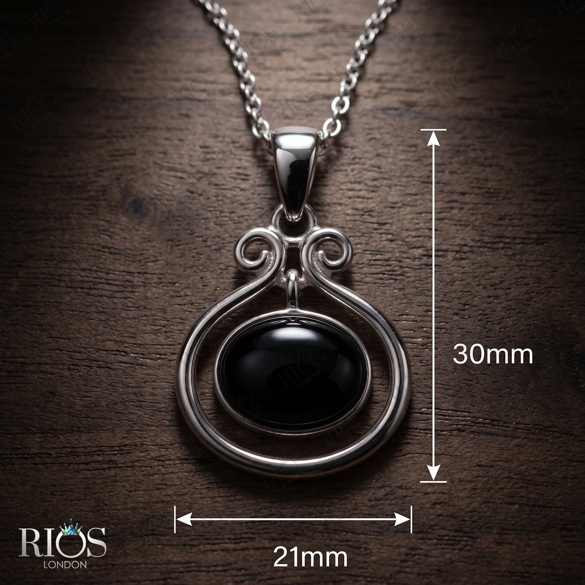925 Sterling Silver Natural Onyx Necklace Oval Chain Pendant Gift 4 Women Boxed