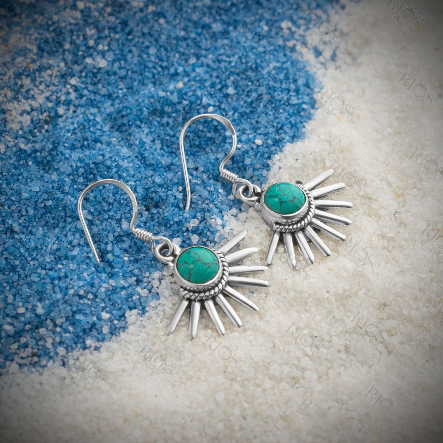 925 Sterling Silver Rios London Turquois Gothic Spiky Earrings Set - Gift Boxed