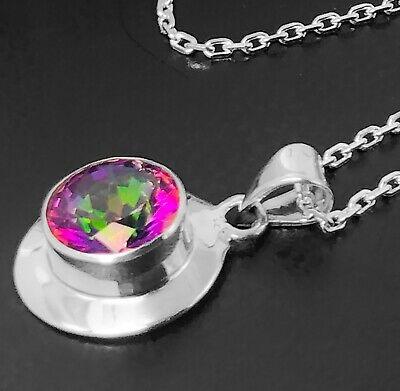 Designer 925 Sterling Silver Mystic Fire Gemstone Necklace Pendant Gift Boxed - Rios London