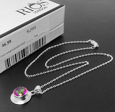 Designer 925 Sterling Silver Mystic Fire Gemstone Necklace Pendant Gift Boxed - Rios London