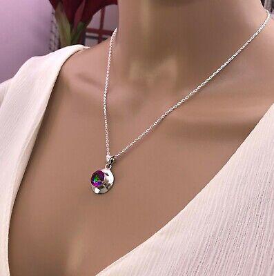 Designer 925 Sterling Silver Mystic Fire Gemstone Necklace Pendant Gift Boxed - Rios London