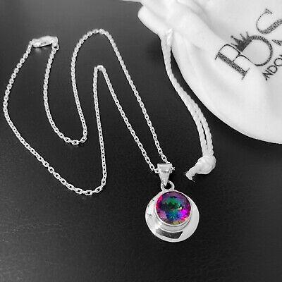 Designer 925 Sterling Silver Mystic Fire Gemstone Necklace Pendant Gift Boxed - Rios London