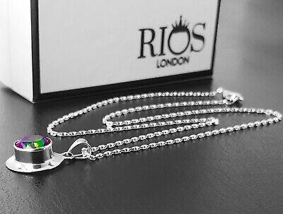 Designer 925 Sterling Silver Mystic Fire Gemstone Necklace Pendant Gift Boxed - Rios London
