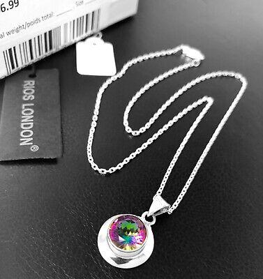 Designer 925 Sterling Silver Mystic Fire Gemstone Necklace Pendant Gift Boxed - Rios London