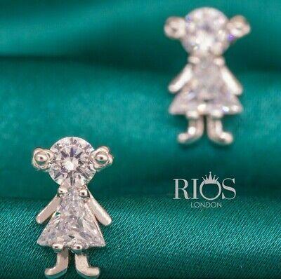 New 925 Sterling Silver Twin Baby Doll Cz Earrings Studs Gift Boxed - Rios London